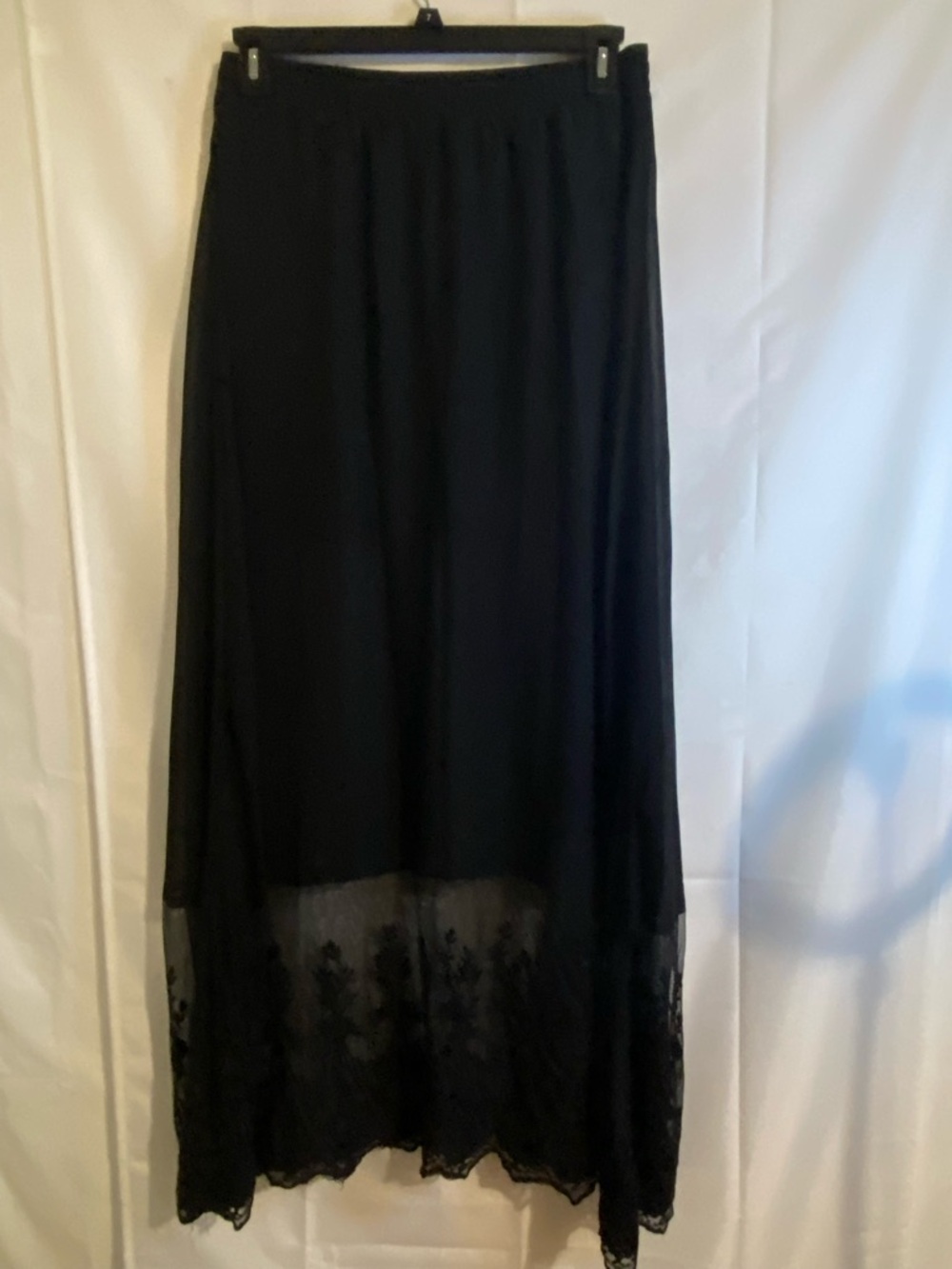 Black Maxi Skirt with Lace Hem and Adjustable Waist Sheer - Picture 4 of 10